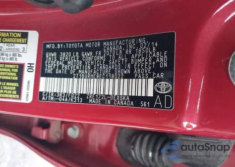 2014 Toyota Corolla S Plus из США, поврежденный, VIN 2T1BURHE8EC118022